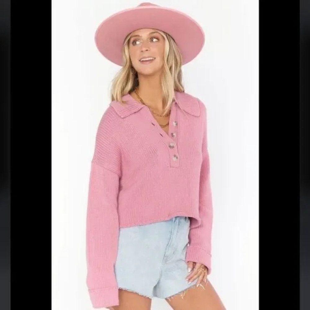 Show Me Your Mumu Crawford Collared Sweater Pink Size M  Knit